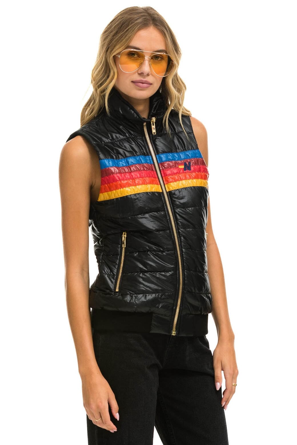 WOMENS 5 STRIPE VEST - GLOSSY BLACK