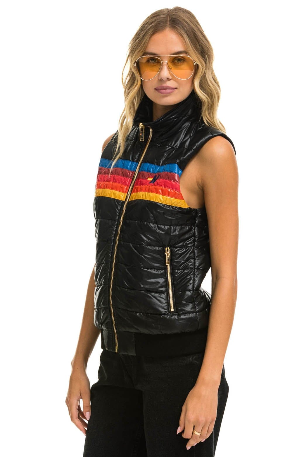 WOMENS 5 STRIPE VEST - GLOSSY BLACK