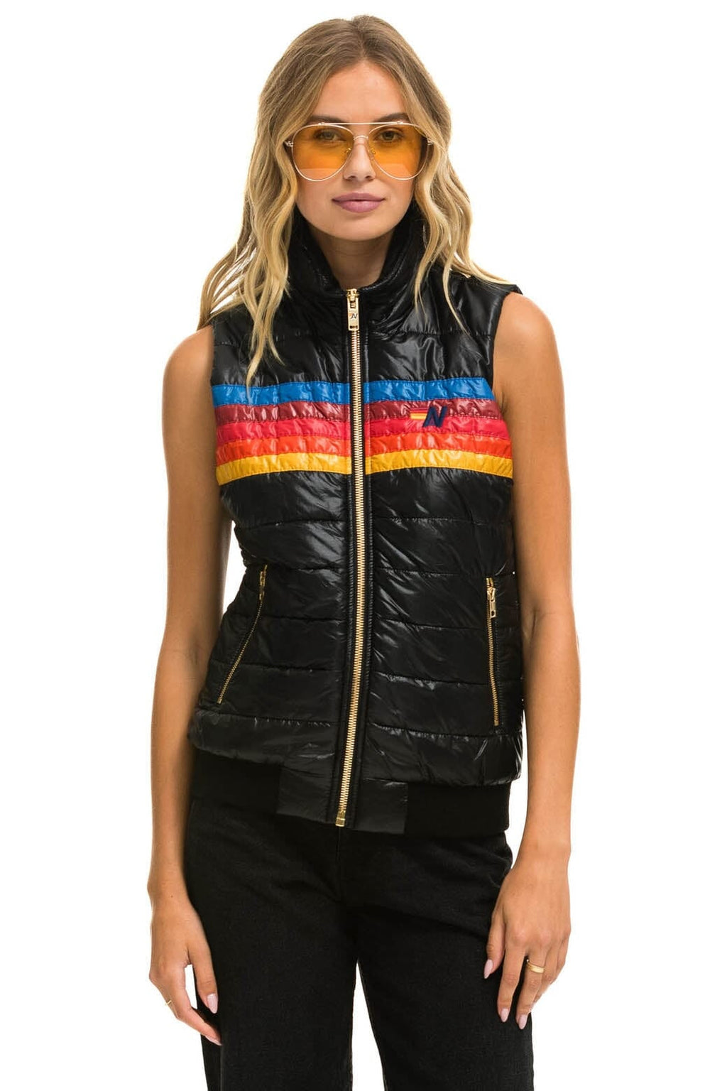 WOMENS 5 STRIPE VEST - GLOSSY BLACK
