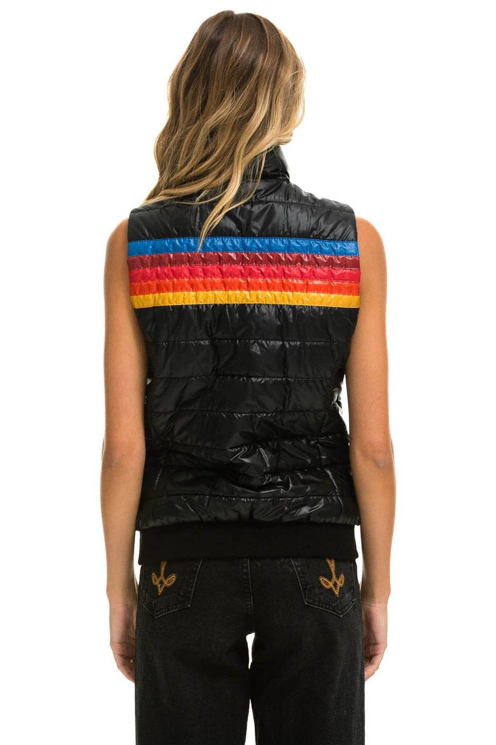 WOMENS 5 STRIPE VEST - GLOSSY BLACK