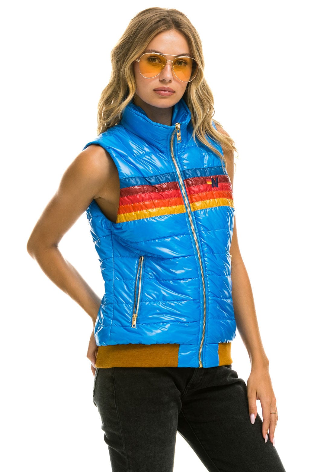 WOMENS 5 STRIPE VEST - GLOSSY BLUE CINA