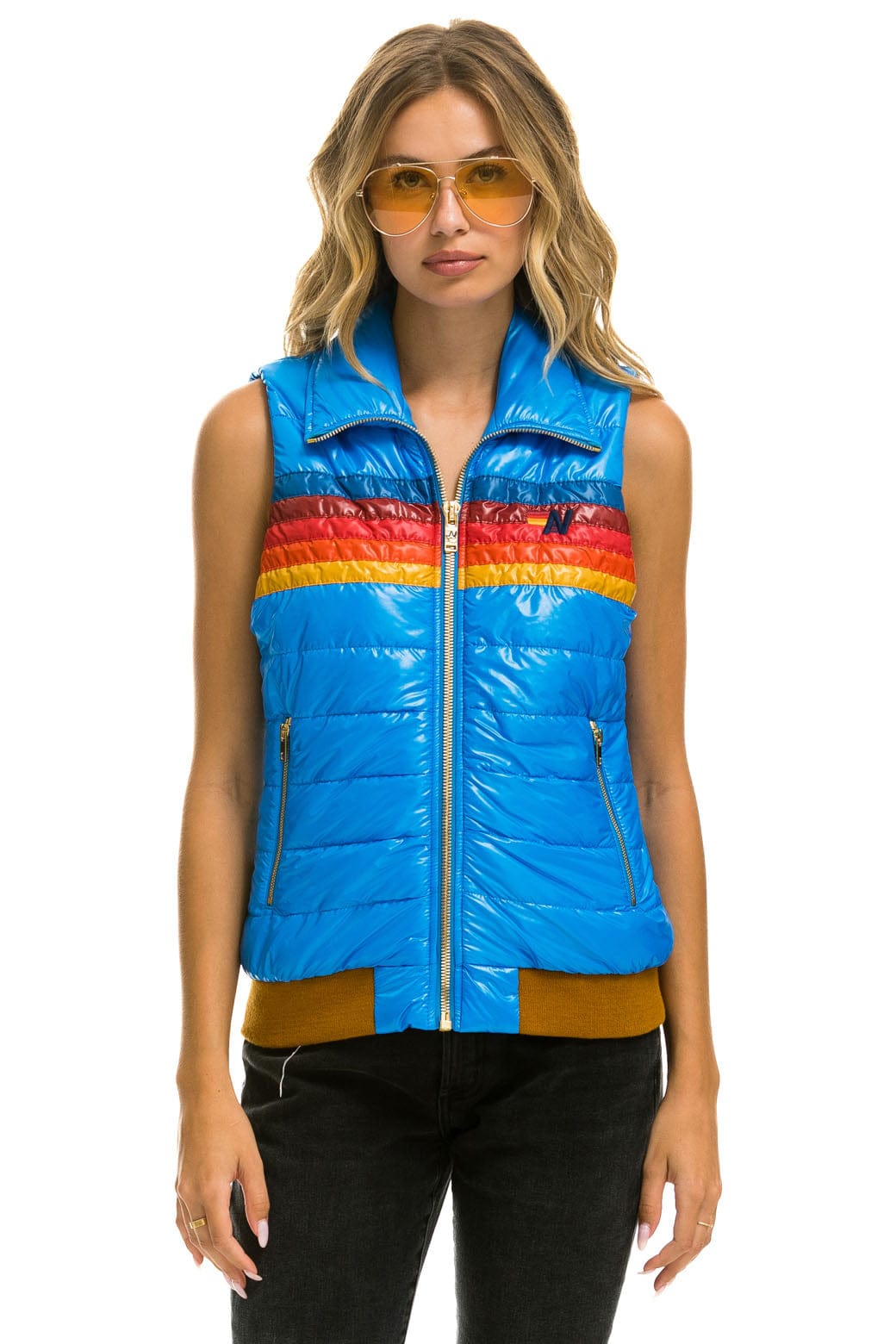 WOMENS 5 STRIPE VEST - GLOSSY BLUE CINA