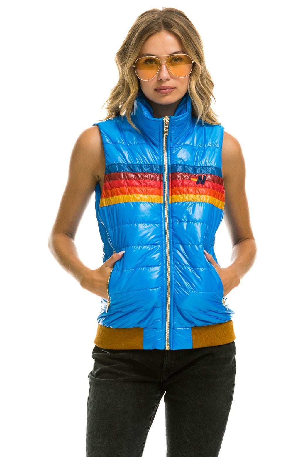 WOMENS 5 STRIPE VEST - GLOSSY BLUE CINA