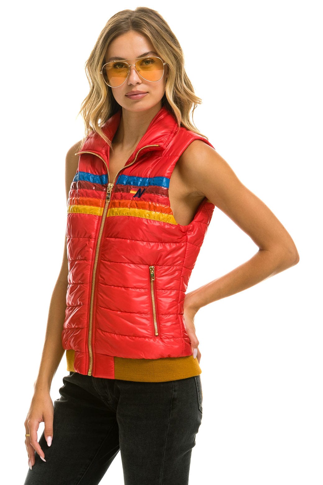 WOMENS 5 STRIPE VEST - GLOSSY CHERRY