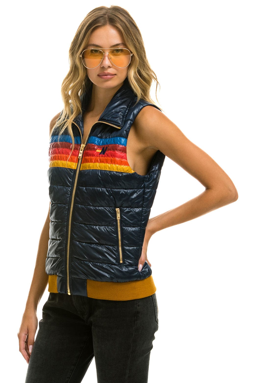 WOMENS 5 STRIPE VEST - GLOSSY NAVY
