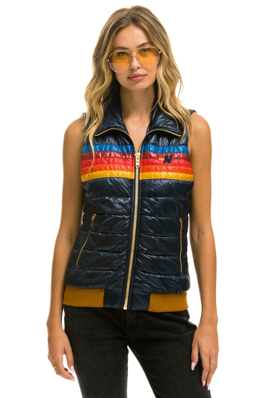 WOMENS 5 STRIPE VEST - GLOSSY NAVY