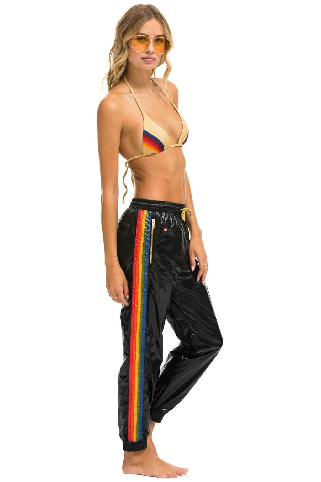 WOMENS 5 STRIPE WIND PANT - BLACK GLOSSY