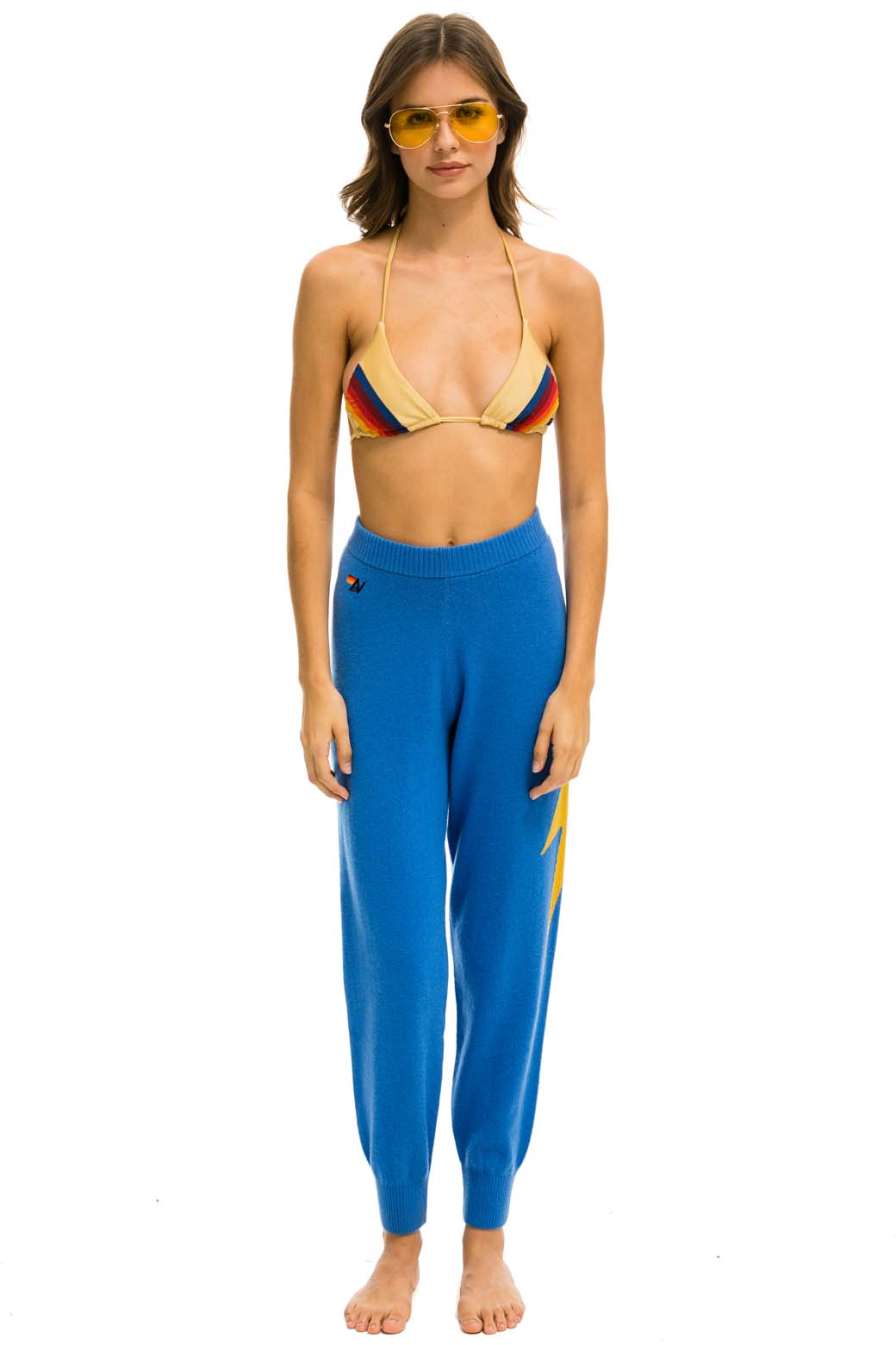 BOLT CASHMERE LIGHT SWEATER PANT - VINTAGE BLUE GOLD BOLT