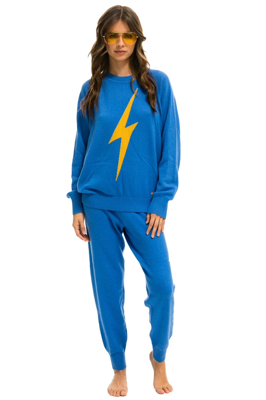 BOLT CASHMERE LIGHT SWEATER PANT - VINTAGE BLUE GOLD BOLT
