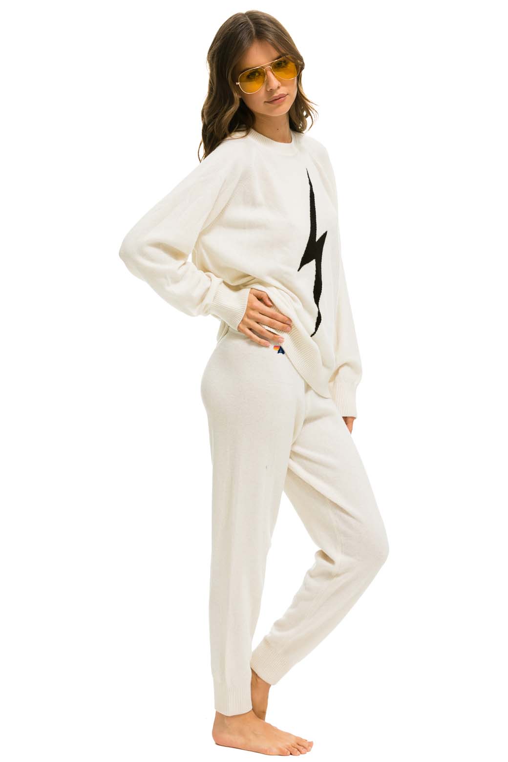 BOLT CASHMERE LIGHT SWEATER PANT - VINTAGE WHITE BLACK BOLT