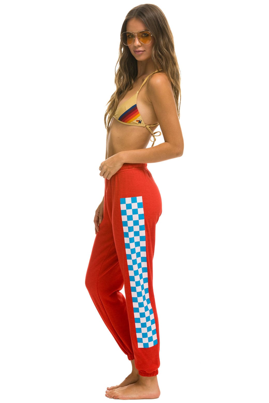 CHECK LEG SWEATPANTS - RED WHITE BLUE