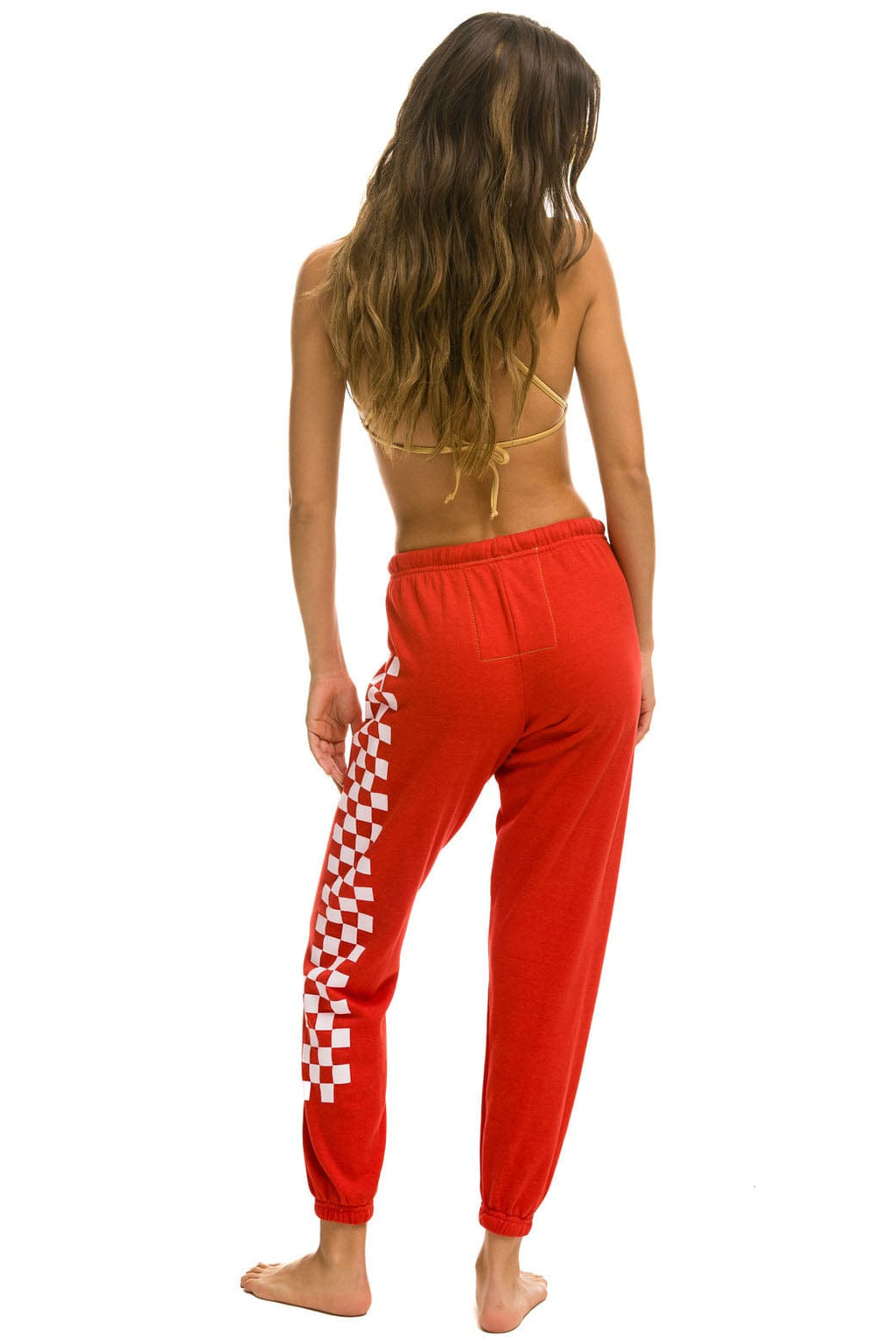 CHECK LEG SWEATPANTS - RED WHITE