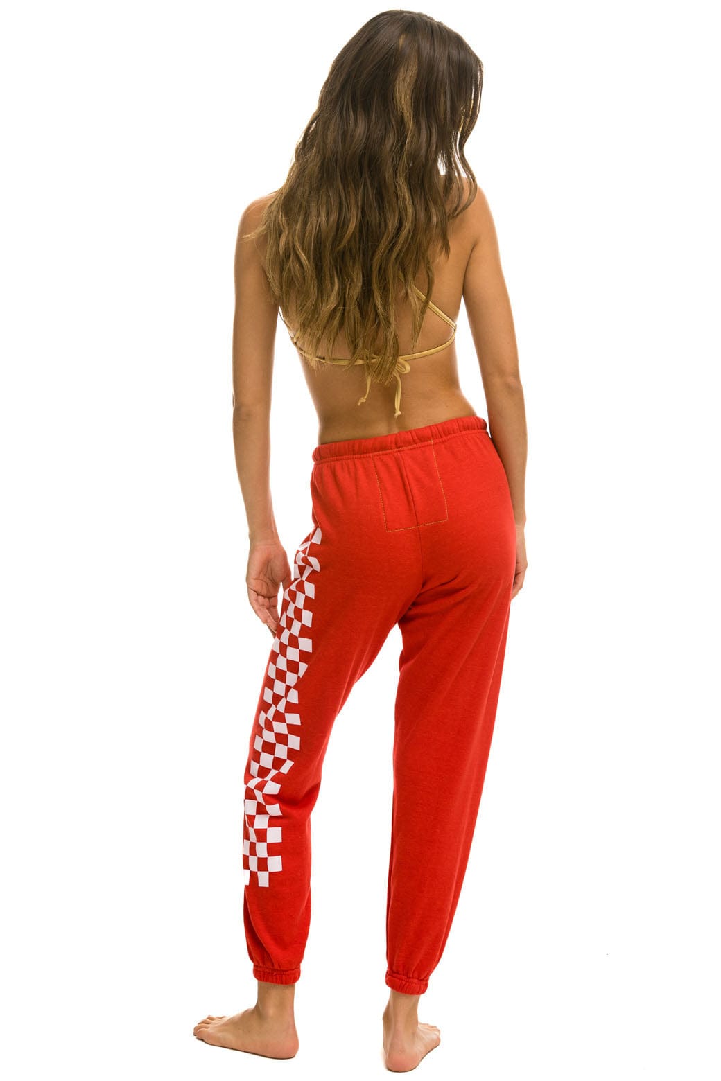 CHECK LEG SWEATPANTS - RED WHITE