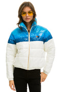 COLOR BLOCK LUXE APRES PUFFER JACKET - GLOSSY WHITE DRESDEN