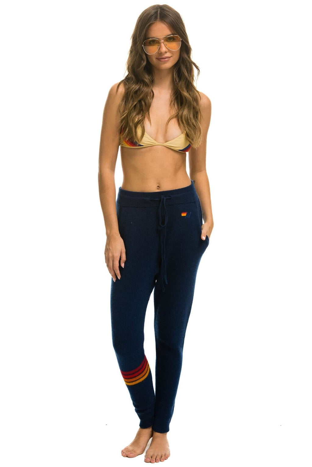 RAINBOW 4 STRIPE CASHMERE RELAXED FIT PANT - MIDNIGHT