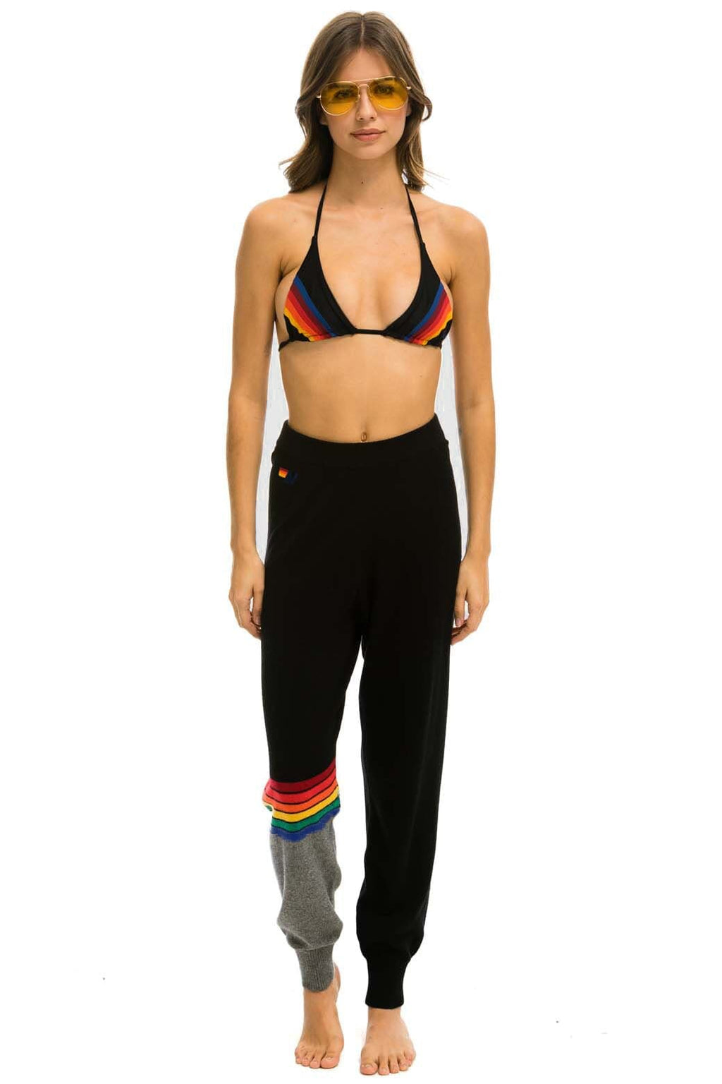 RAINBOW STRIPE CASHMERE LIGHT SWEATER PANT - BLACK CHARCOAL