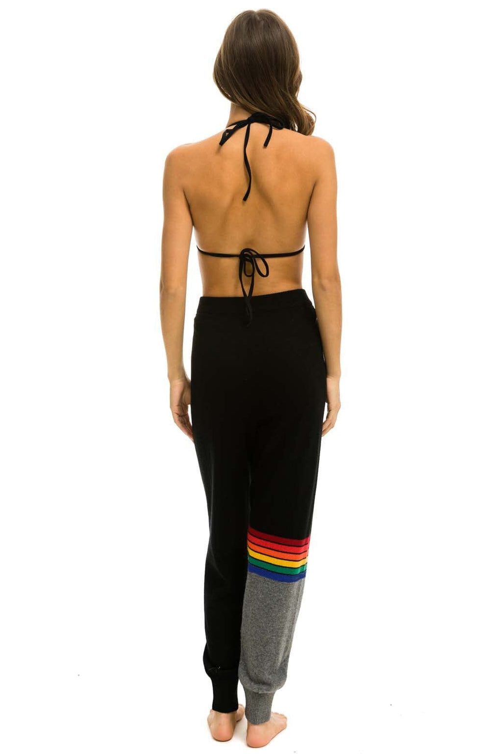 RAINBOW STRIPE CASHMERE LIGHT SWEATER PANT - BLACK CHARCOAL