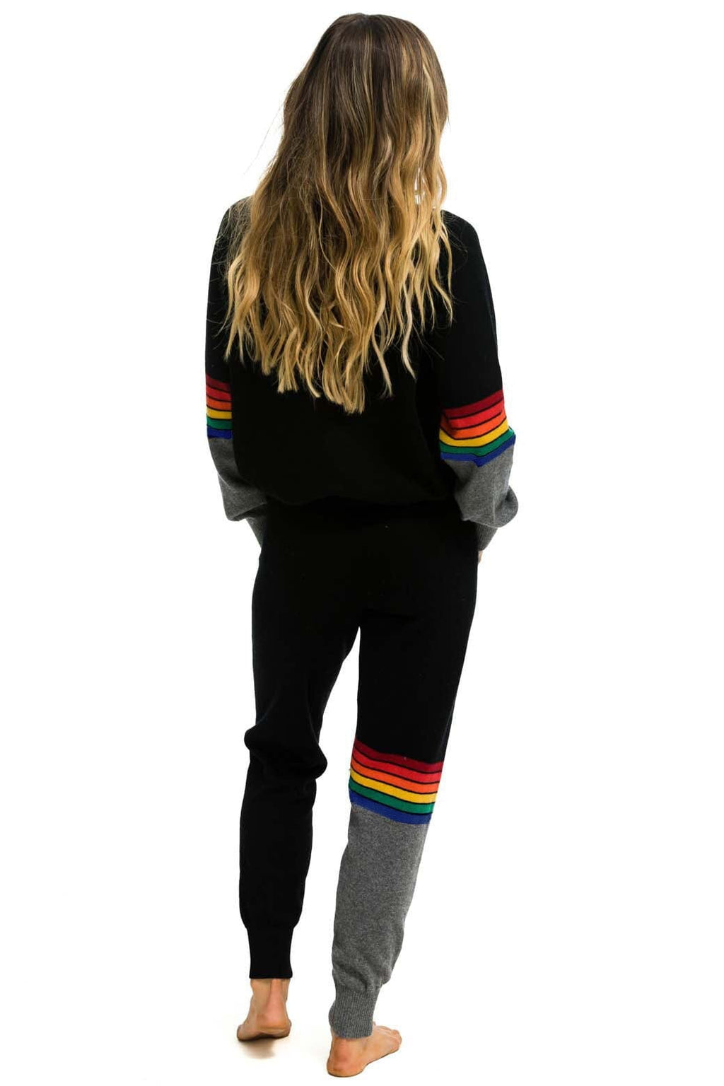RAINBOW STRIPE CASHMERE LIGHT SWEATER PANT - BLACK CHARCOAL