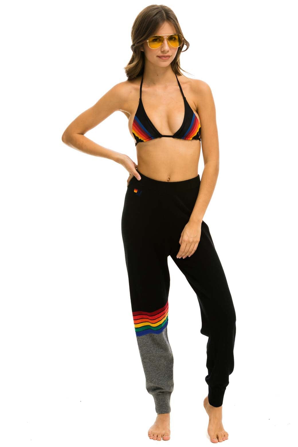 RAINBOW STRIPE CASHMERE LIGHT SWEATER PANT - BLACK CHARCOAL